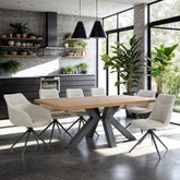 Camden 200cm Rustic Oak Dining Table with 6 Bosley Dining Chairs - Pendle Village Furniture